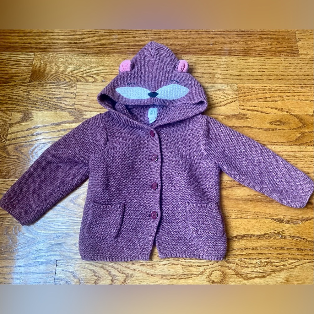 Adorable 18-24 months BABY GAP purple hooded 100% Cotton sweater cardigan EUC